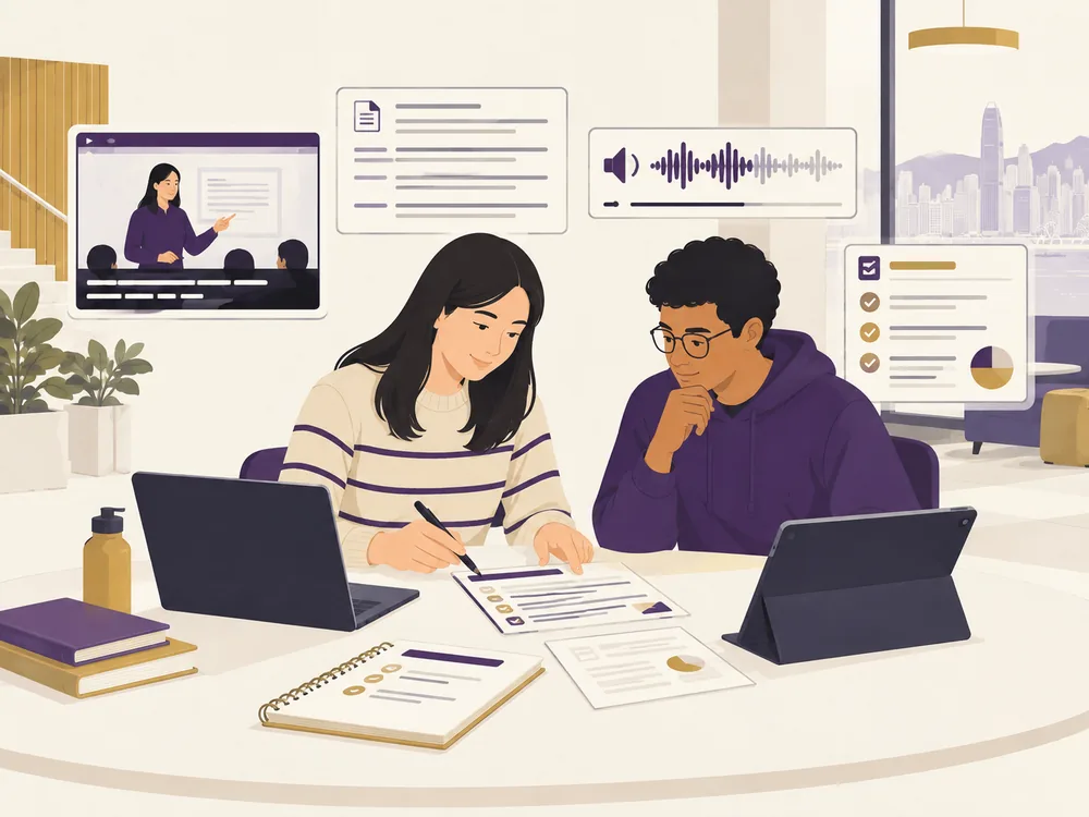An instructor and student co-design a lesson with captioned video, transcript, audio and flexible assessment formats.